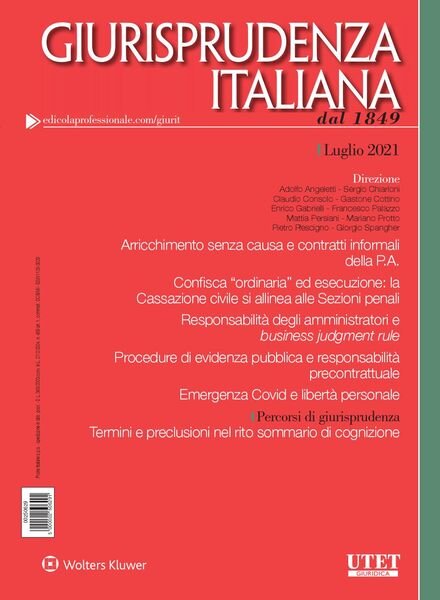 Giurisprudenza Italiana – Luglio 2021 Cover