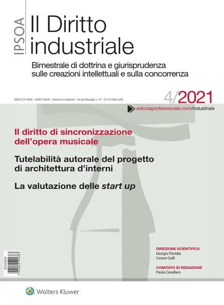 Il Diritto Industriale – Luglio-Agosto 2021 Cover