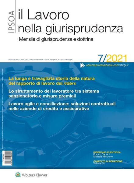 Il lavoro nella giurisprudenza – Luglio 2021 Cover
