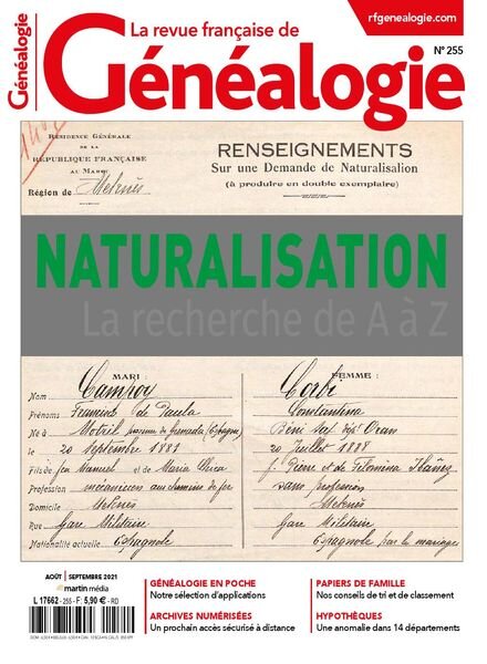 La Revue francaise de Genealogie – Aout-Septembre 2021 Cover