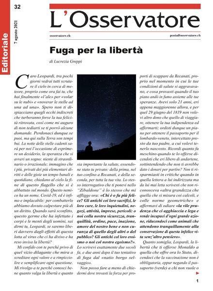 L’Osservatore – 07 agosto 2021 Cover