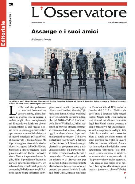 L’Osservatore – 10 luglio 2021 Cover