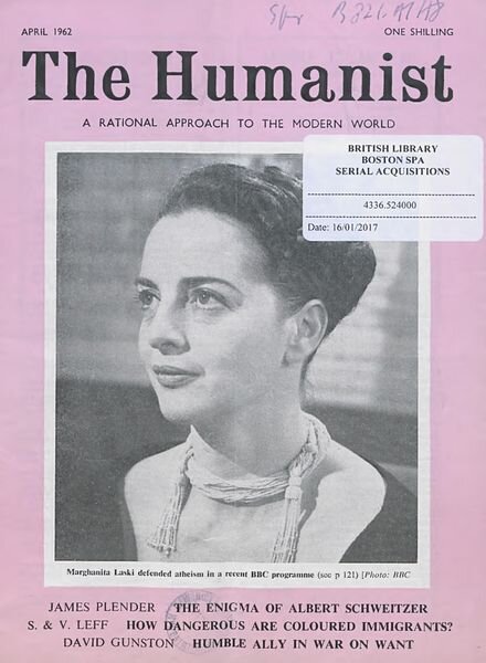 New Humanist – The Humanist, April 1962 Cover