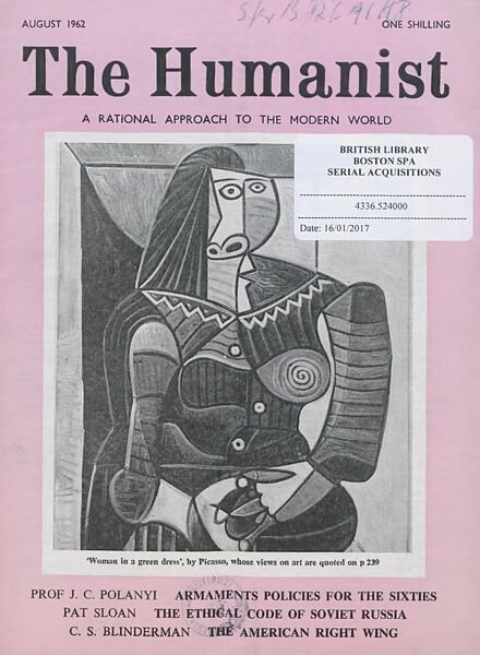 New Humanist – The Humanist, August 1962 Cover