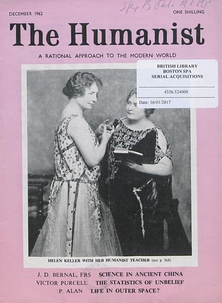 New Humanist – The Humanist, December 1962 Cover