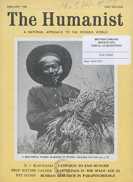 New Humanist – The Humanist, February 1962 Cover