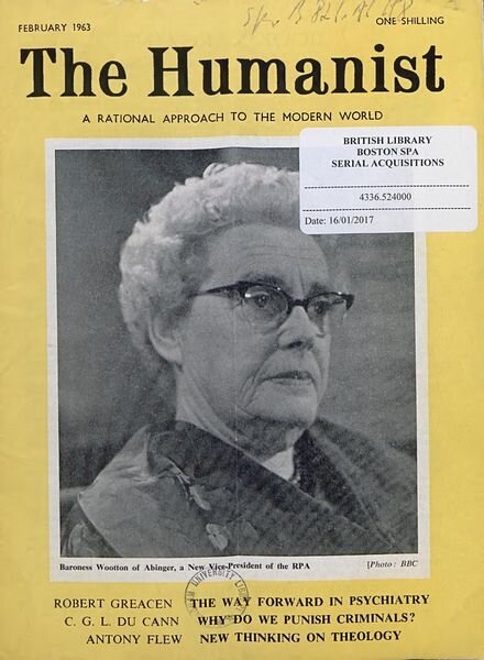 New Humanist – The Humanist, February 1963 Cover