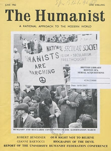 New Humanist – The Humanist, June 1962 Cover