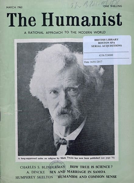 New Humanist – The Humanist, March 1963 Cover