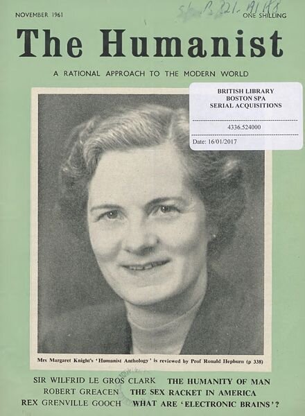 New Humanist – The Humanist, November 1961 Cover