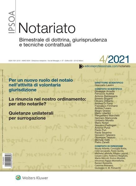 Notariato – Luglio-Agosto 2021 Cover