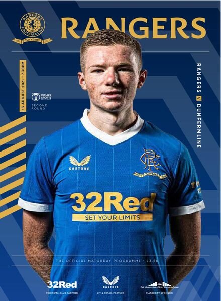 Rangers Football Club Matchday Programme – Rangers v Dunfermline – 13 August 2021 Cover