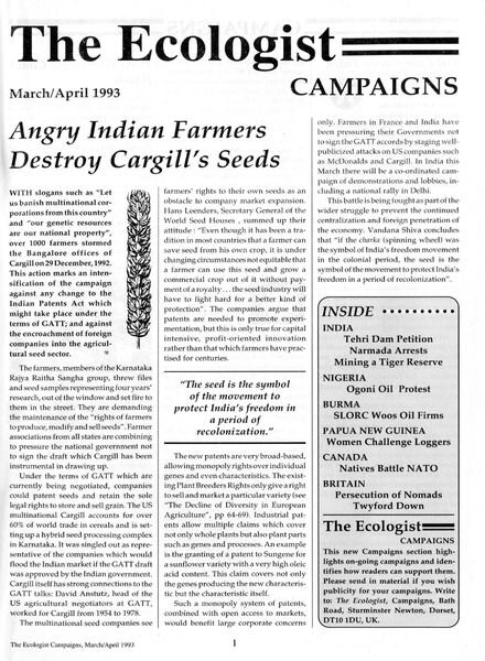 Resurgence & Ecologist – Campaigns Vol 23 N 2 – March-April 1993 Cover