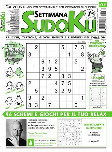 Settimana Sudoku – 04 agosto 2021 Cover