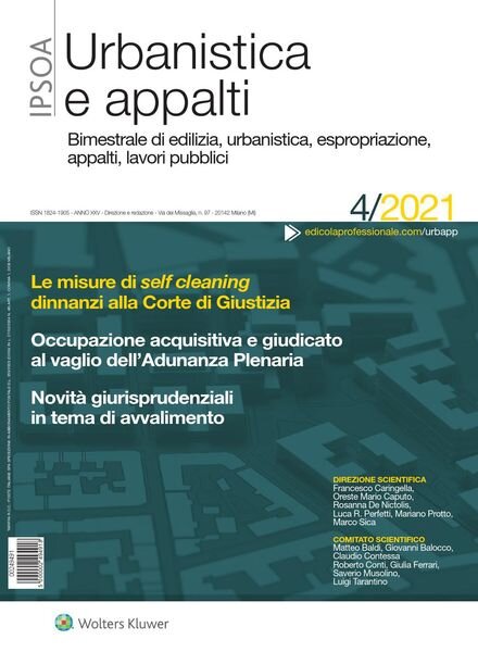 Urbanistica e appalti – Luglio-Agosto 2021 Cover