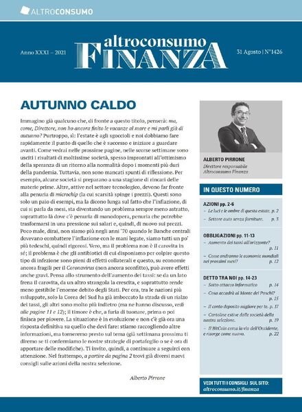 Altroconsumo Finanza – 31 Agosto 2021 Cover