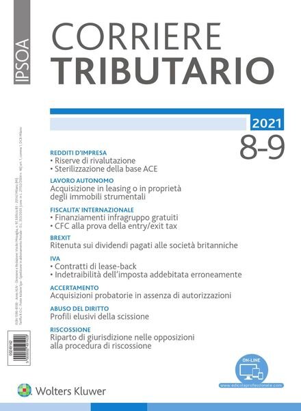 Corriere Tributario – Agosto-Settembre 2021 Cover