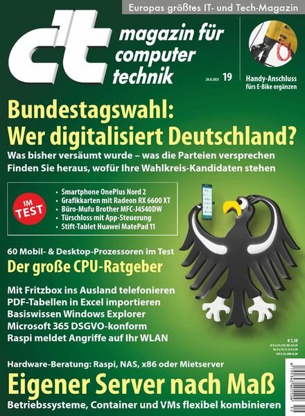 c’t Magazin – N 19 vom 28 August 2021 Cover