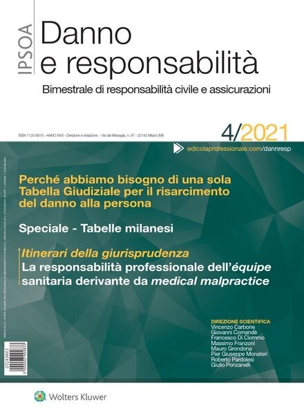 Danno e Responsabilita – Luglio-Agosto 2021 Cover