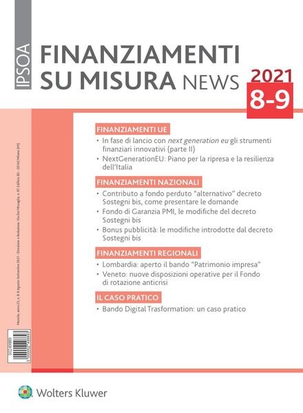 Finanziamenti su misura news – Agosto-Settembre 2021 Cover