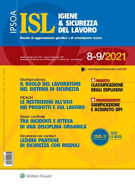 Igiene & Sicurezza del Lavoro – Agosto-Settembre 2021 Cover