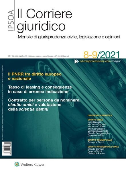 Il Corriere Giuridico – Agosto-Settembre 2021 Cover