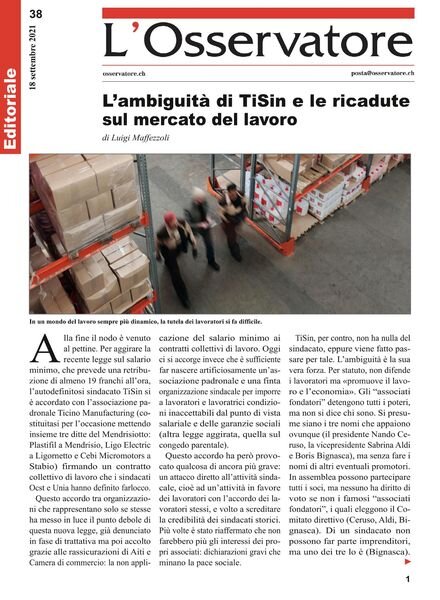 L’Osservatore – 18 settembre 2021 Cover