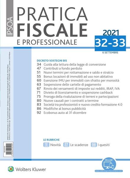 Pratica Fiscale e Professionale – 6 Settembre 2021 Cover