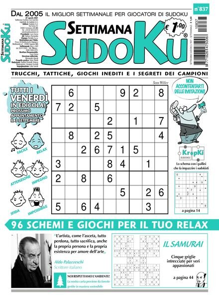 Settimana Sudoku – 25 agosto 2021 Cover