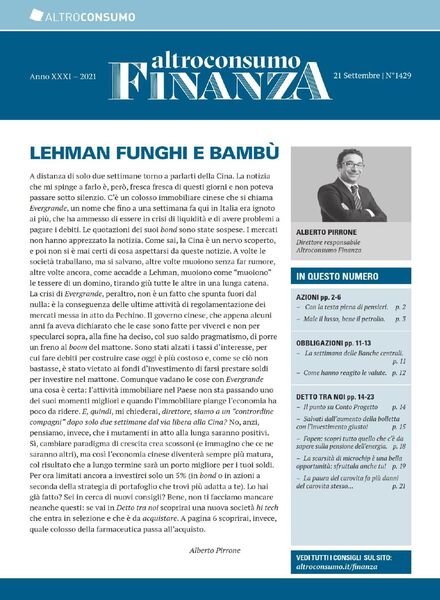 Altroconsumo Finanza – 21 Settembre 2021 Cover