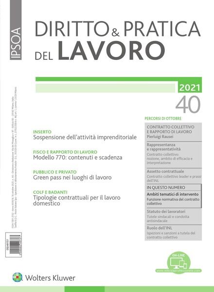 Diritto e Pratica del Lavoro – 16 Ottobre 2021 Cover
