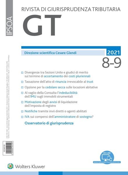 GT Rivista di Giurisprudenza Tributaria – Agosto-Settembre 2021 Cover