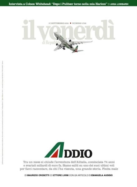 Il Venerdi di Repubblica – 17 Settembre 2021 Cover