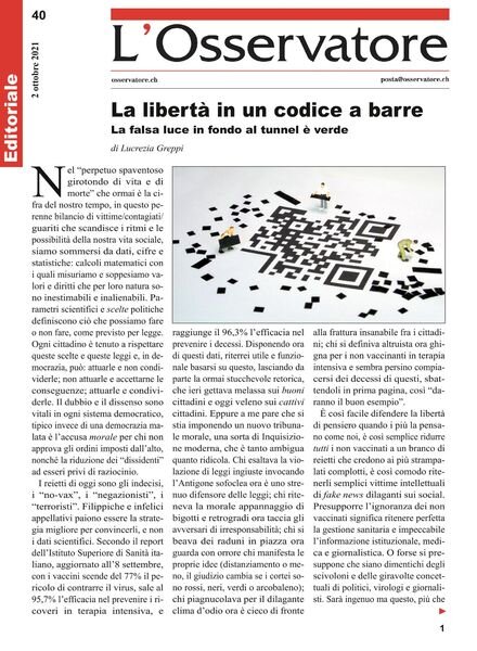 L’Osservatore – 02 ottobre 2021 Cover