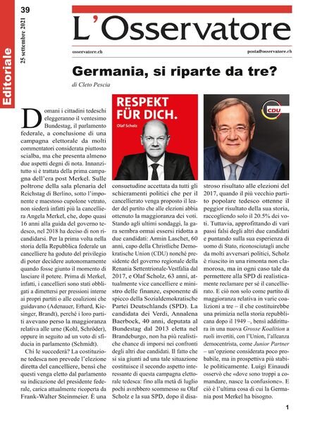 L’Osservatore – 25 settembre 2021 Cover