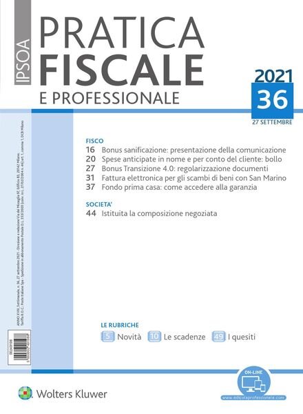 Pratica Fiscale e Professionale – 27 Settembre 2021 Cover