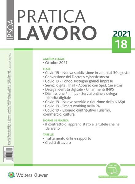 Pratica Lavoro – 18 Settembre 2021 Cover