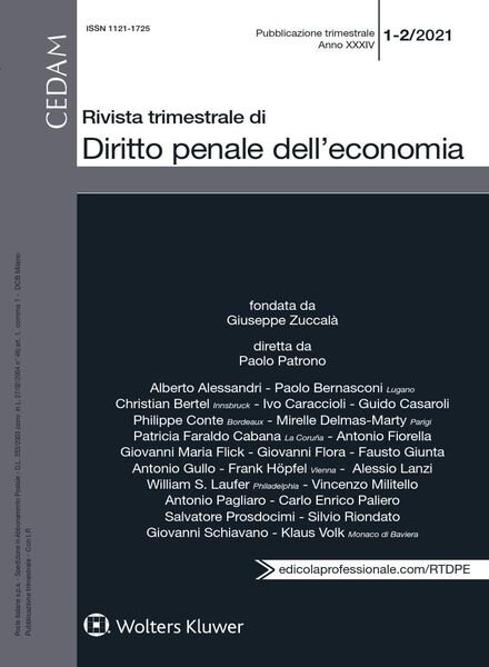 Rivista Trimestrale di Diritto Penale dell’Economia – N.1-2 2021 Cover