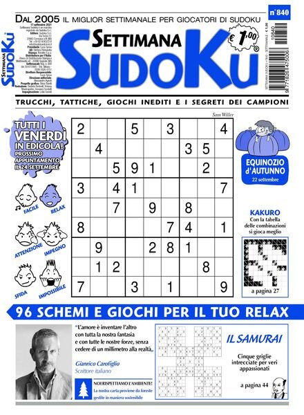 Settimana Sudoku – 15 settembre 2021 Cover