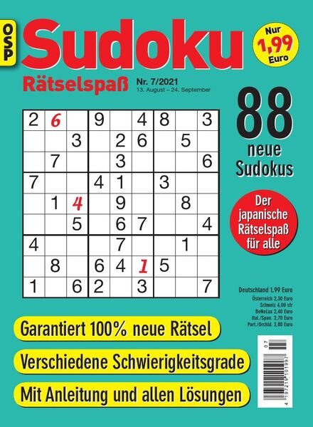 Sudoku Ratselspass – Nr.7 2021 Cover