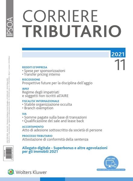 Corriere Tributario – Novembre 2021 Cover
