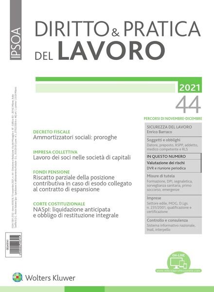 Diritto e Pratica del Lavoro – 13 Novembre 2021 Cover