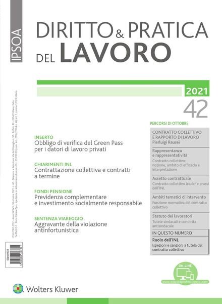Diritto e Pratica del Lavoro – 30 Ottobre 2021 Cover