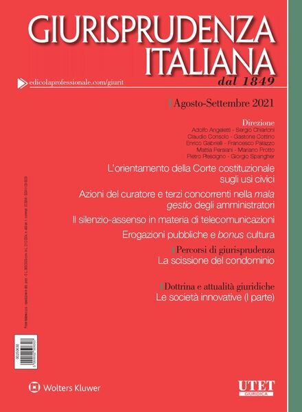 Giurisprudenza Italiana – Agosto-Settembre 2021 Cover