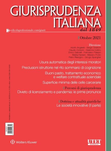 Giurisprudenza Italiana – Ottobre 2021 Cover