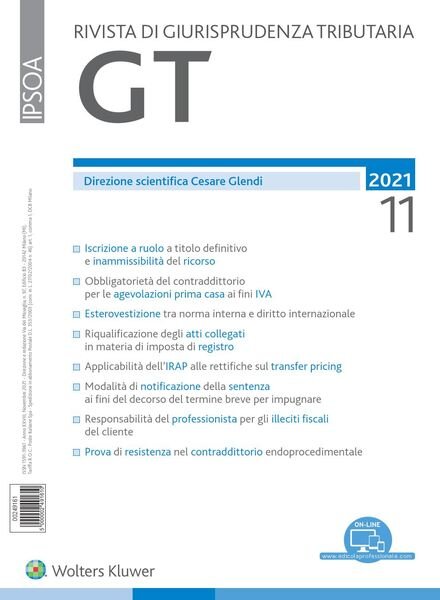 GT Rivista di Giurisprudenza Tributaria – Novembre 2021 Cover