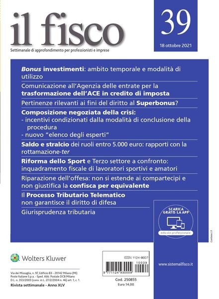 il fisco – 18 Ottobre 2021 Cover