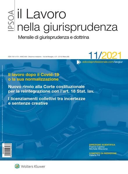 Il lavoro nella giurisprudenza – Novembre 2021 Cover