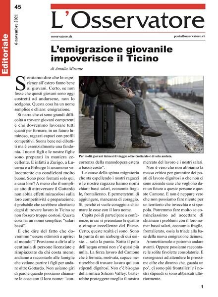 L’Osservatore – 06 novembre 2021 Cover