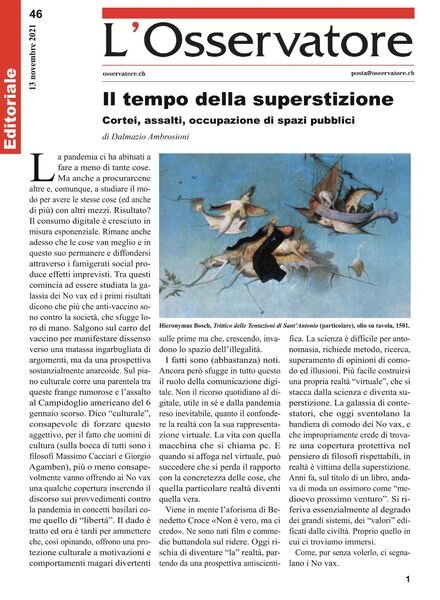 L’Osservatore – 13 novembre 2021 Cover